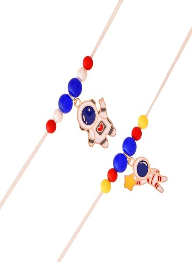 أسينشين مجموعة أسينشن المكونة من قطعتين من ألعاب رواد الفضاء الكرتونية الناعمة، راخي للأطفال، هدية مثالية للأخ أو الأخت، راكشا سوترا للبنات والأولاد مع مغناطيس ثلاجة "أنت بطلي" ورول تيلك - Image 2